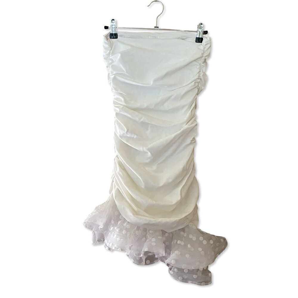 NBD Alice Mini Strapless Tulle Polka Ruched Dress White SZ XXS Revolve NWT $238 - Picture 6 of 12